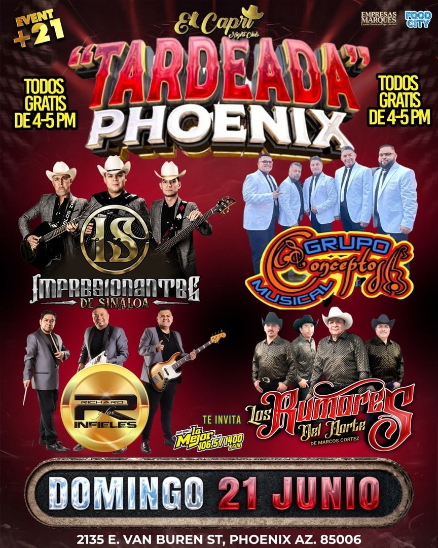 Tardeada Phoenix-Irresistibles de Sinaloa-Grupo Concepto Musical-Richard y Los Infieles-Los Rumores del Norte