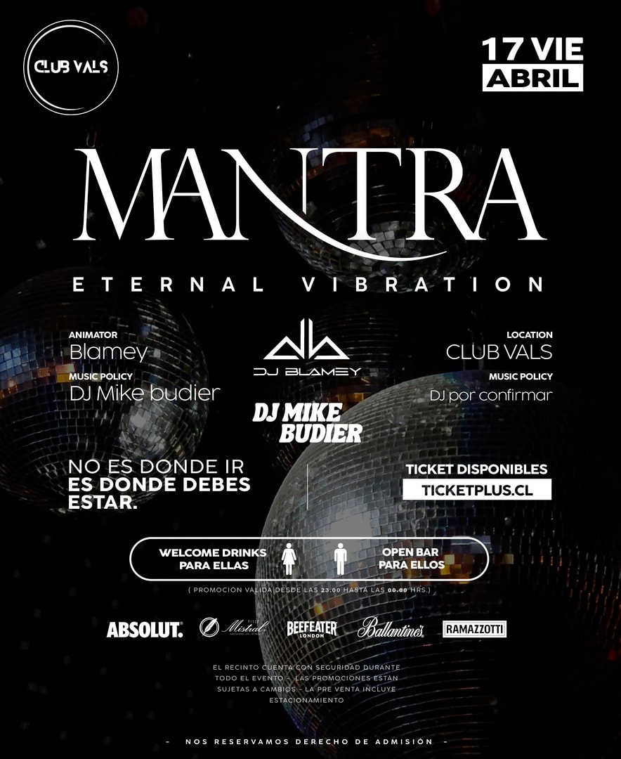 MANTRA🔮 - Viernes 17 De Abril 📍Club Vals 🪩💃 ⚠️Nos Reservamos el derecho de admisión⚠️ 🚺🚹 +18 AÑOS