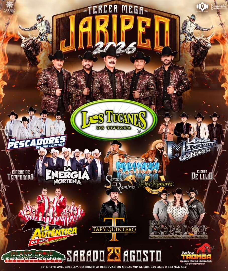 Tercer Mega Jaripeo-Los Tucanes de Tijuana-La Energia Norteña-Los Pescadores del Rio Conchos-La Maquinaria Nortena-Serapio Ramirez-Alex Ramirez y sus Profetas-La Autentica de Jerez-Los Dorados-Tapy Quintero-Island Grove