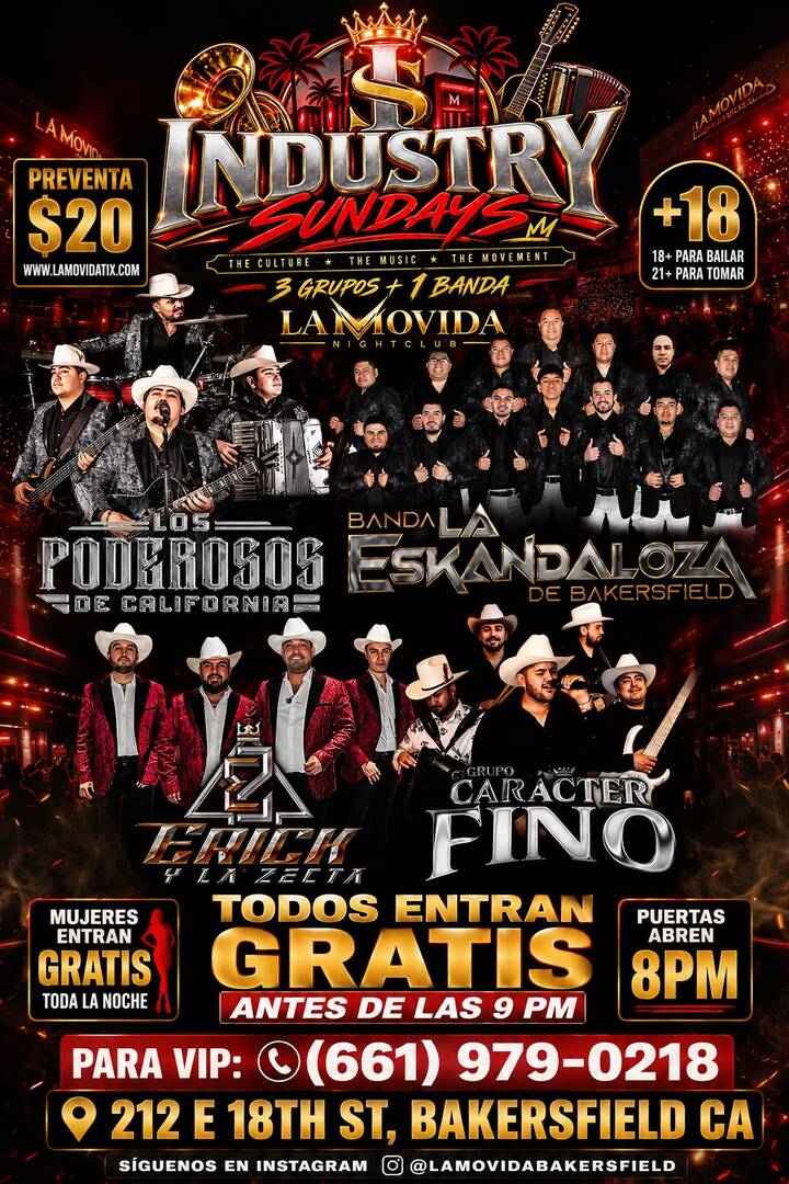 Los Poderosos de California-Banda La Eskandaloza de Bakersfield-Grupo Caracter Fino-Erick y La Zecta