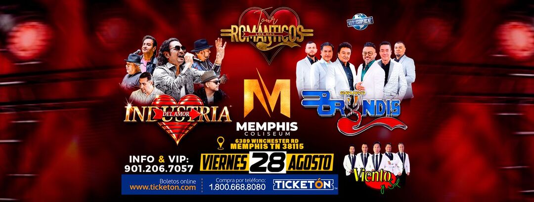 Tour Los Mas Romanticos-Grupo Bryndis-Industria Del Amor-Viento y Sol-Memphis Coliseum