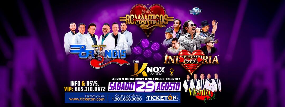 Tour Los Mas Romanticos-Grupo Bryndis-Industria Del Amor-Viento y Sol-The Knox Coliseo