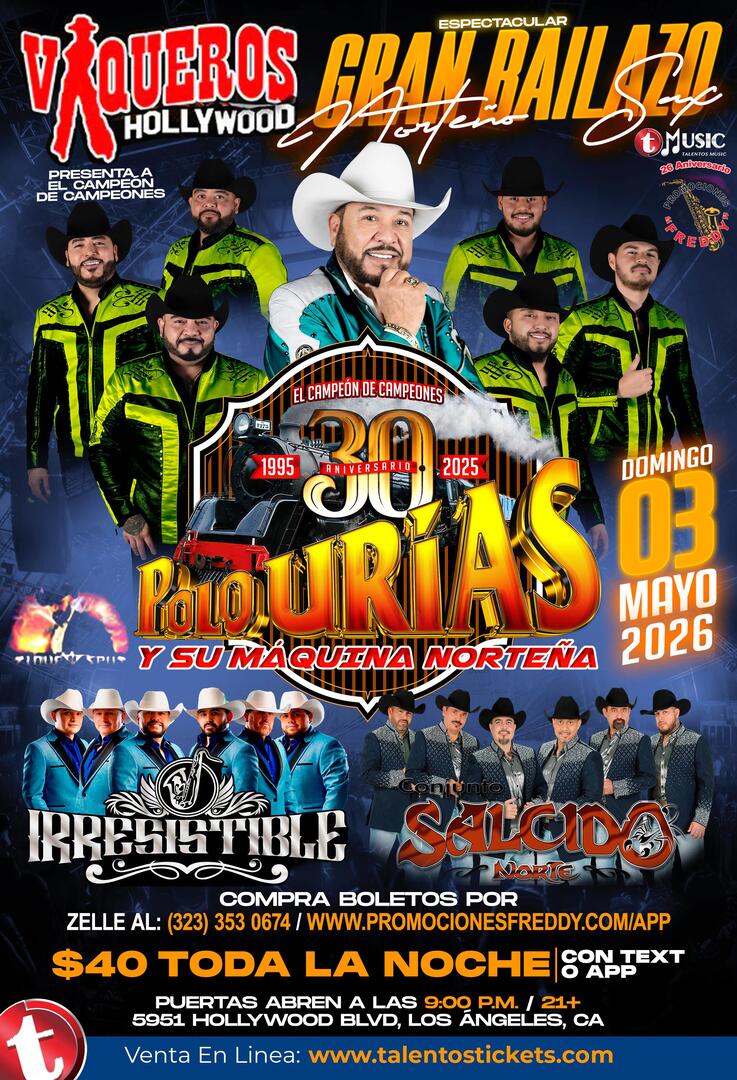 Polo Urias y La Maquina Norteña en Vaqueros Hollywood de Los Angeles, CA. 