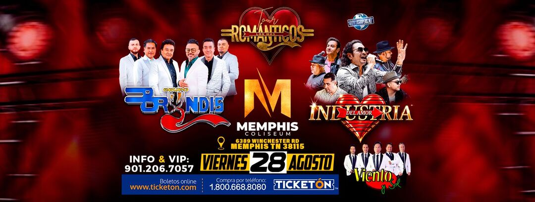 Tour Los Mas Romanticos-Grupo Bryndis-Industria Del Amor-Viento y Sol-Memphis Coliseum