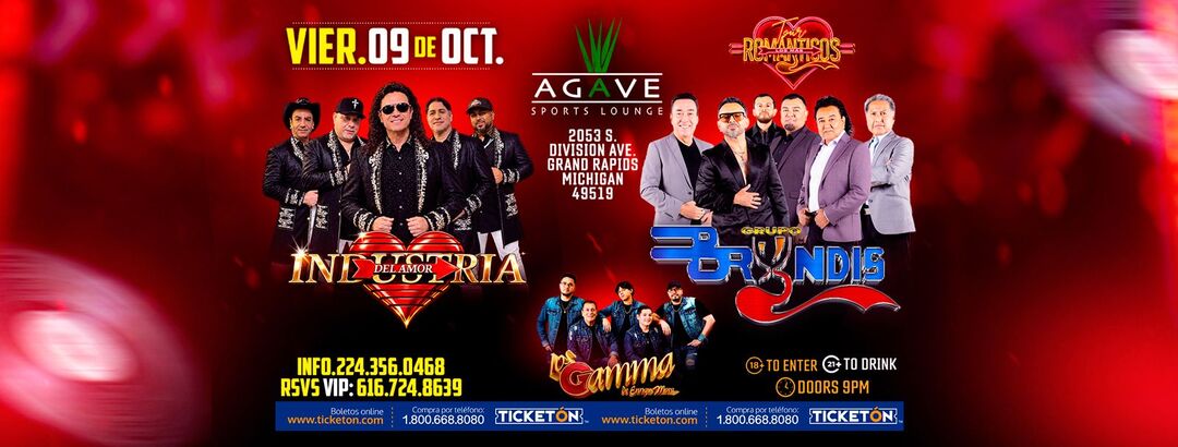Tour Los Mas Romanticos-Industria del Amor-Grupo Bryndis-Los Gamma de Enrique Mora-Agave