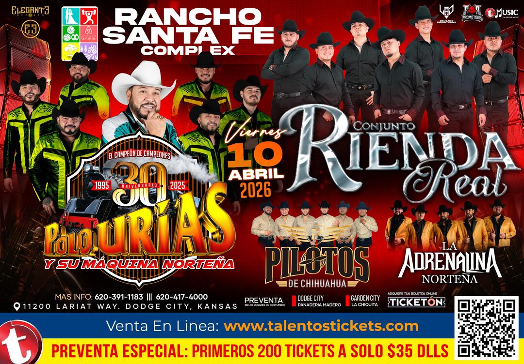 Polo Urias y La Maquina Norteña en Rancho Santa Fe Complex de Dodge City, Kansas