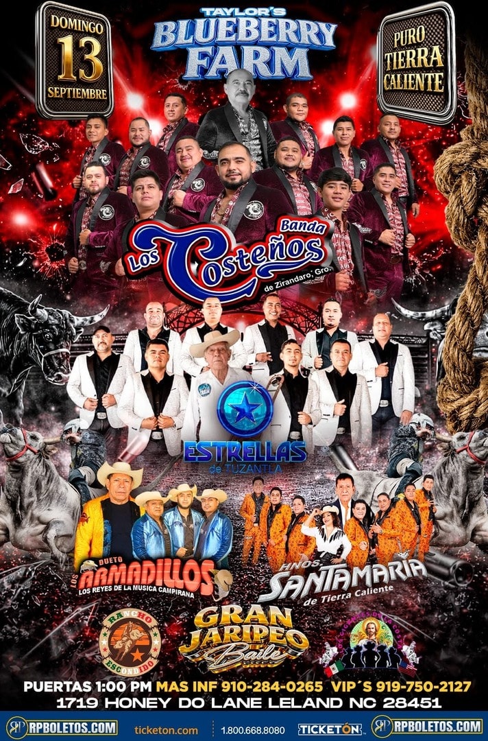 Banda Los Costeños -Estrellas de Tuzantla-Armadillos-Hnos Santamaria-Taylors Blueberry Farm-Leland NC