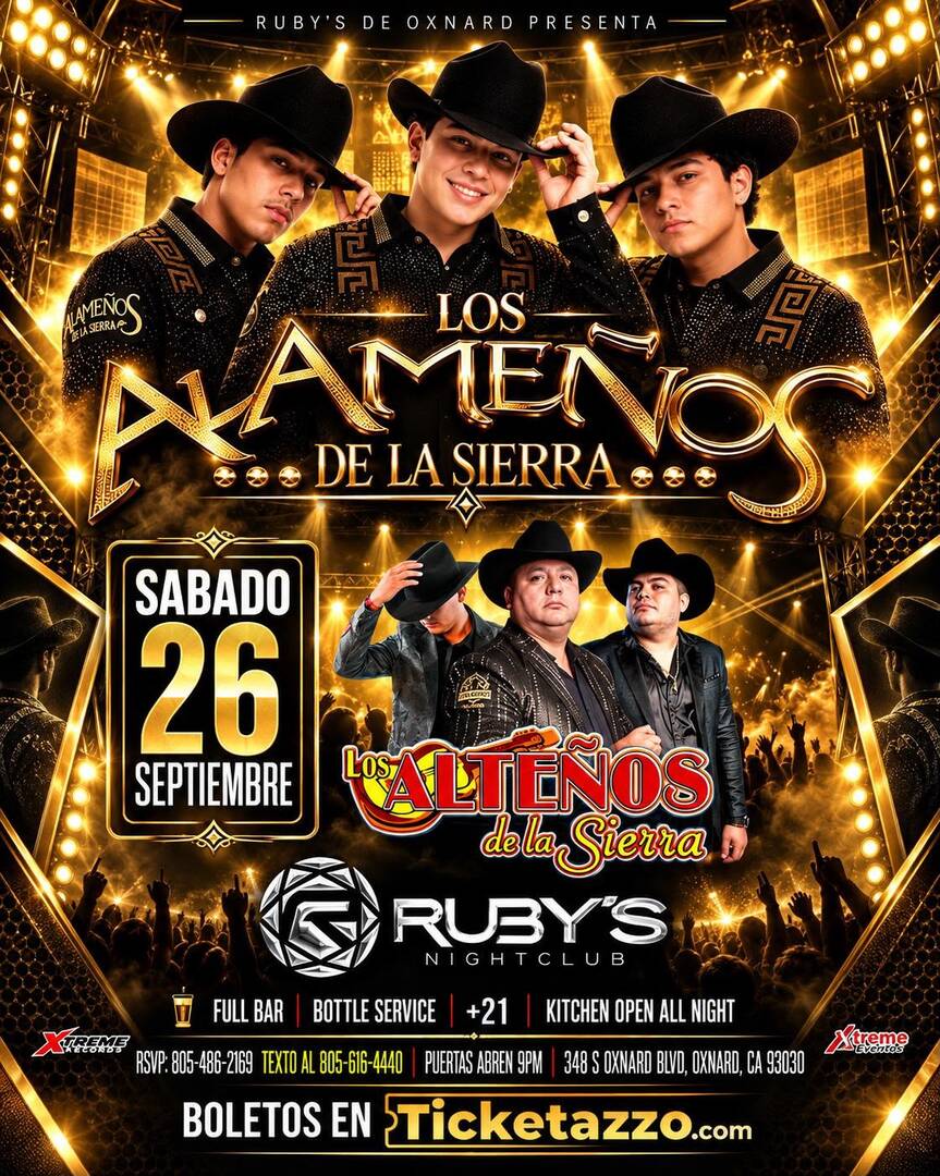 Alameños De La Sierra Sábado 26 de Septiembre en Rubys Nightclub, Oxnard, CA