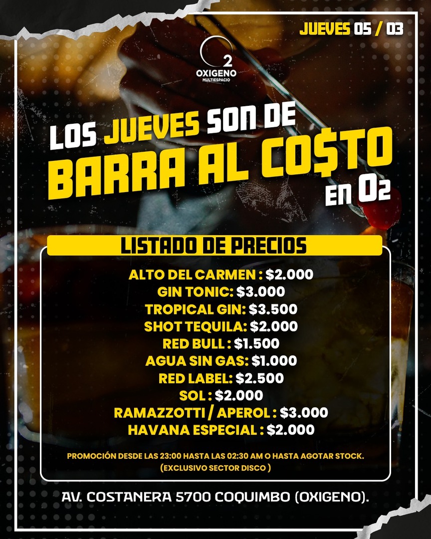 JUEVES 05 MARZO 2026🔥BARRA AL CO$TO ‼️🥃🍻🍹 INGRESO CON QR STOP 00 AM. 🚺🚹+18 ❌CORTESÍAS LIMITADAS❌ ⚠️NOS RESERVAMOS EL DERECHO DE ADMISION⚠️ 