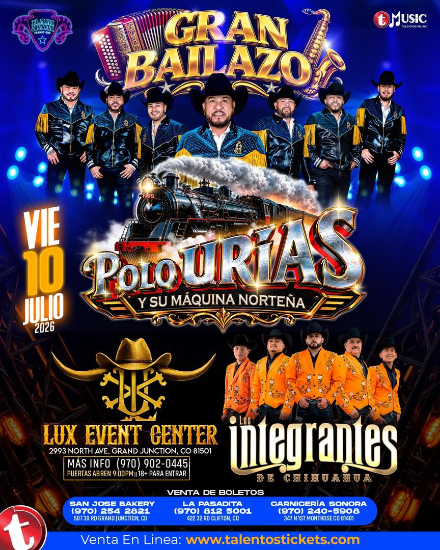 Polo Urias y La Maquina Norteña en Lux Event Center de Grand Junction, Colorado. 