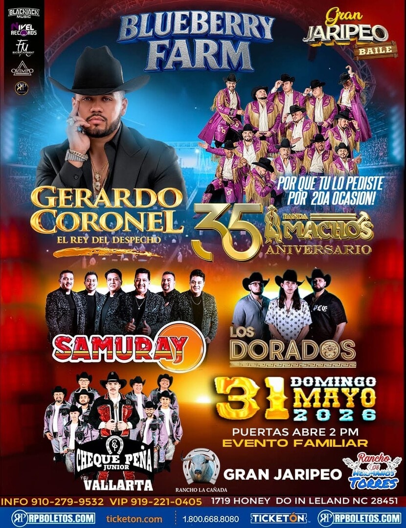 Gerardo Coronel "El Jerry"-Banda Machos-Samuray-Los Dorados-Cheque Peña Junior-Blueberry Farm-Leland NC