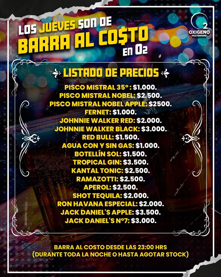 JUEVES 06 NOVIEMBRE🔥BARRA AL CO$TO ‼️🥃🍻🍹 INGRESO CON QR STOP 00 AM. 🚺🚹+18 ❌CORTESÍAS LIMITADAS❌ ⚠️NOS RESERVAMOS EL DERECHO DE ADMISION⚠️ 🚹🚺+18 AÑOS