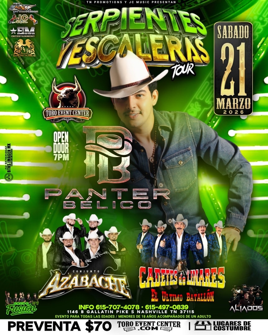 Serpientes y escaleras Tour con Panter Bélico, Conjunto Azabache, Cadetes de Linares, Grupo Fusión & Aliados