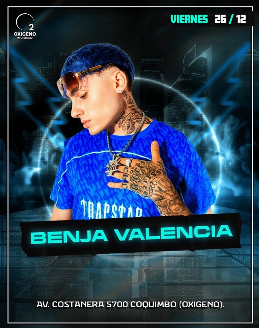 VIERNES 26 DICIEMBRE☀️ BENJA VALENCIA SHOW EN VIVO🎤🎶 ACCEDE A PRECIOS PREFERENCIALES EN BARRA 🥃🍹‼️INGRESO CON QR STOP 01 AM⚠️NOS RESERVAMOS EL DERECHO DE ADMISIÓN⚠️ 🚹🚺+18 AÑOS.