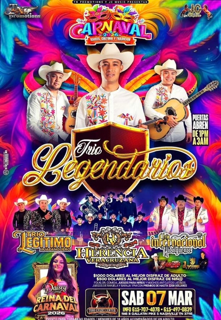 Carnaval 2026 con Trío Legendarios, Trip Legítimo Huapanguero, Herencia Veracruzana & Trío Internacional Hidalguense.