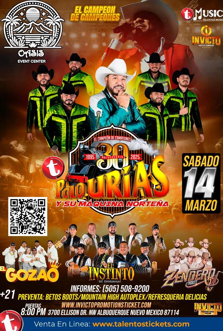Polo Urias y La Maquina Norteña en Oasis Event Center de Albuquerque, Nuevo México.