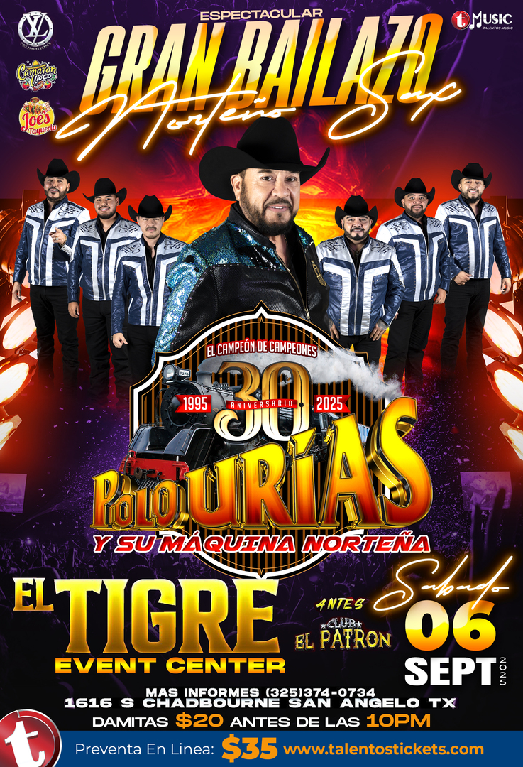 Polo Urias y La Maquina Norteña en El Tigre Event Center de San Angelo, Texas
