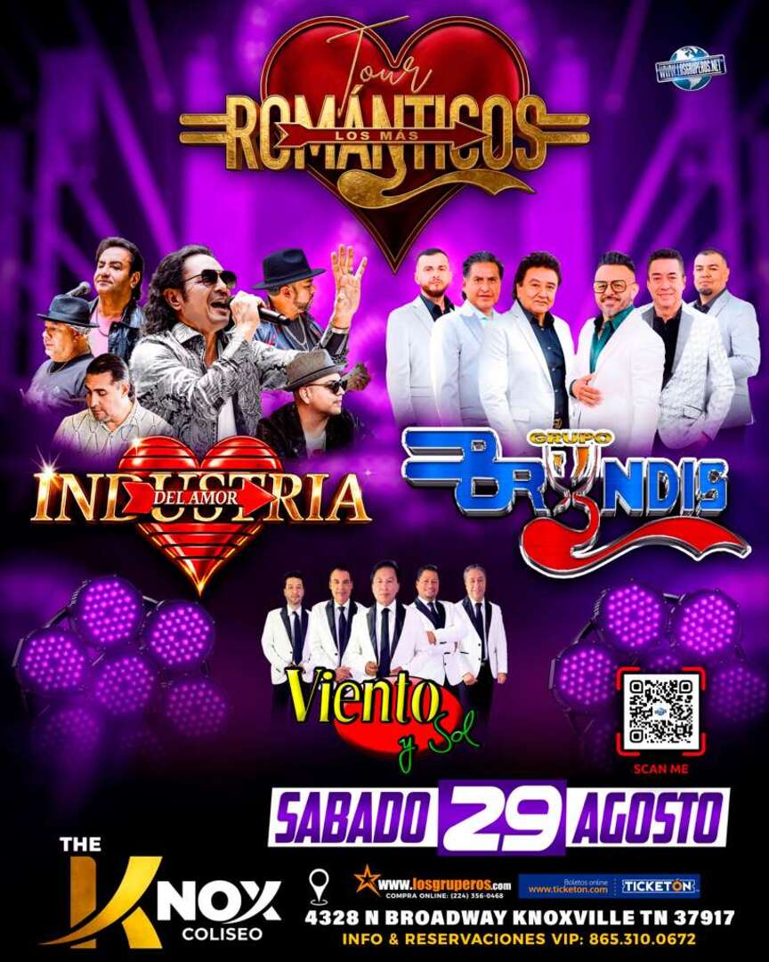 Tour Los Mas Romanticos-Grupo Bryndis-Industria Del Amor-Viento y Sol-The Knox Coliseo