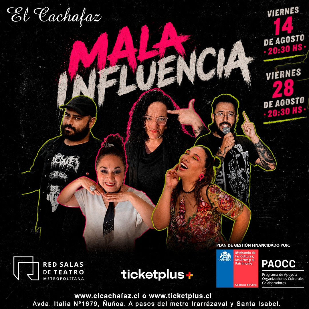 Show de Stand Up-Mala influencia-Viernes 28 Agosto a las 20:30 hrs