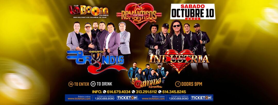 Tour Los Mas Romanticos-Industria Del Amor-Grupo Bryndis-Los Gamma de Enrique Mora-La Boom Columbus