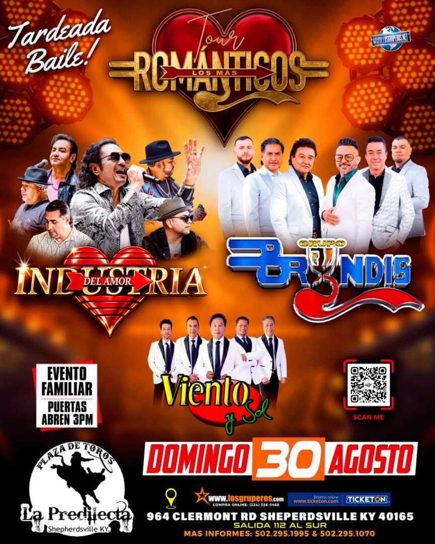 Tour Los Mas Romanticos-Grupo Bryndis-Industria Del Amor-Viento y Sol-La Predilecta