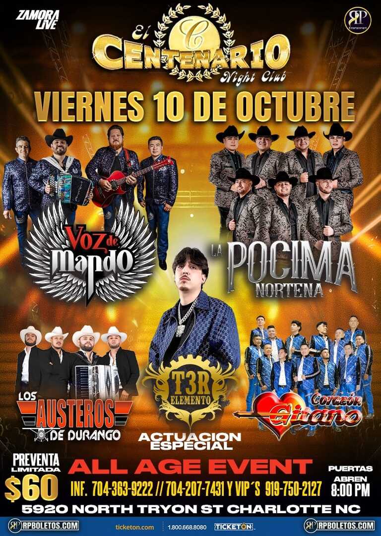 Voz de Mando-Pocima-Austeros-T3rcer Elemento-Corazon Gitano-Centenario Nightclub-Charlotte-NC