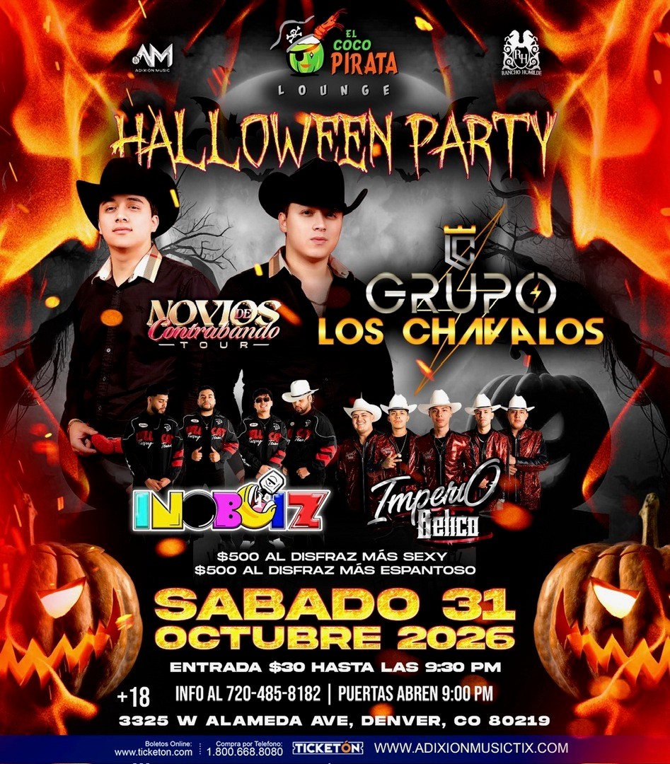 Halloween Party-Novios de Contrabando Tour-Grupo Los Chavalos-Inoboiz-Imperio Belico-El Coco Pirata