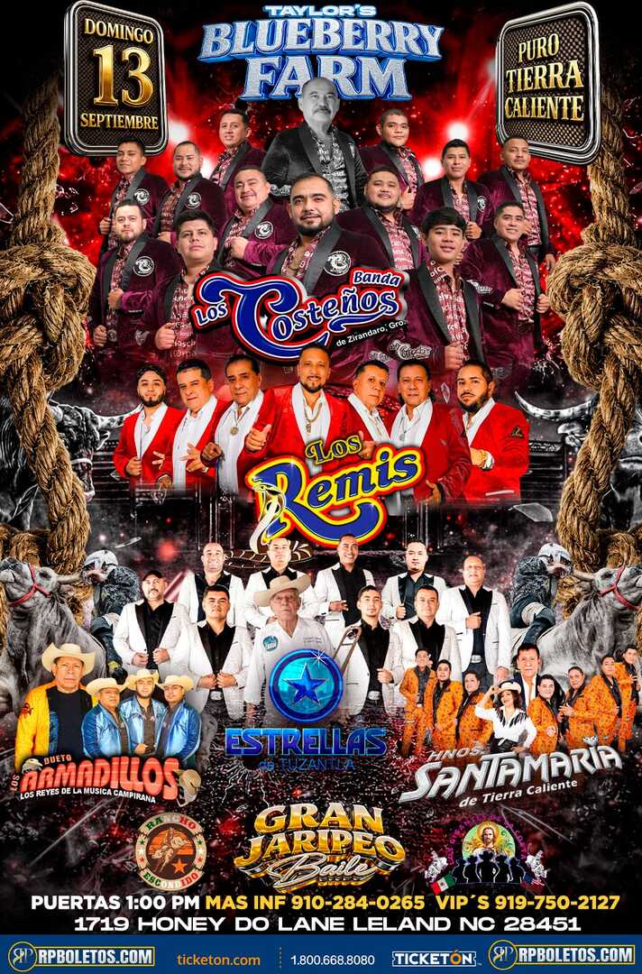 Banda Los Costeños -Estrellas de Tuzantla-Armadillos-Hnos Santamaria-Taylors Blueberry Farm-Leland NC