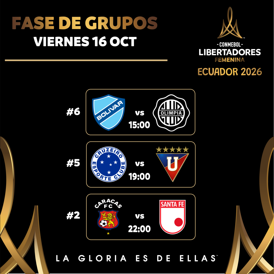#6 Bolivar (Bol) vs Olimpia (Par) / #5 Cruzeiro (Bra) vs L.D.U Quito (Ecu) / #2 Caracas F.C. (Ven) vs Santa Fe (Col) / CONMEBOL Libertadores Femenina 2026™ / Fase de Grupos