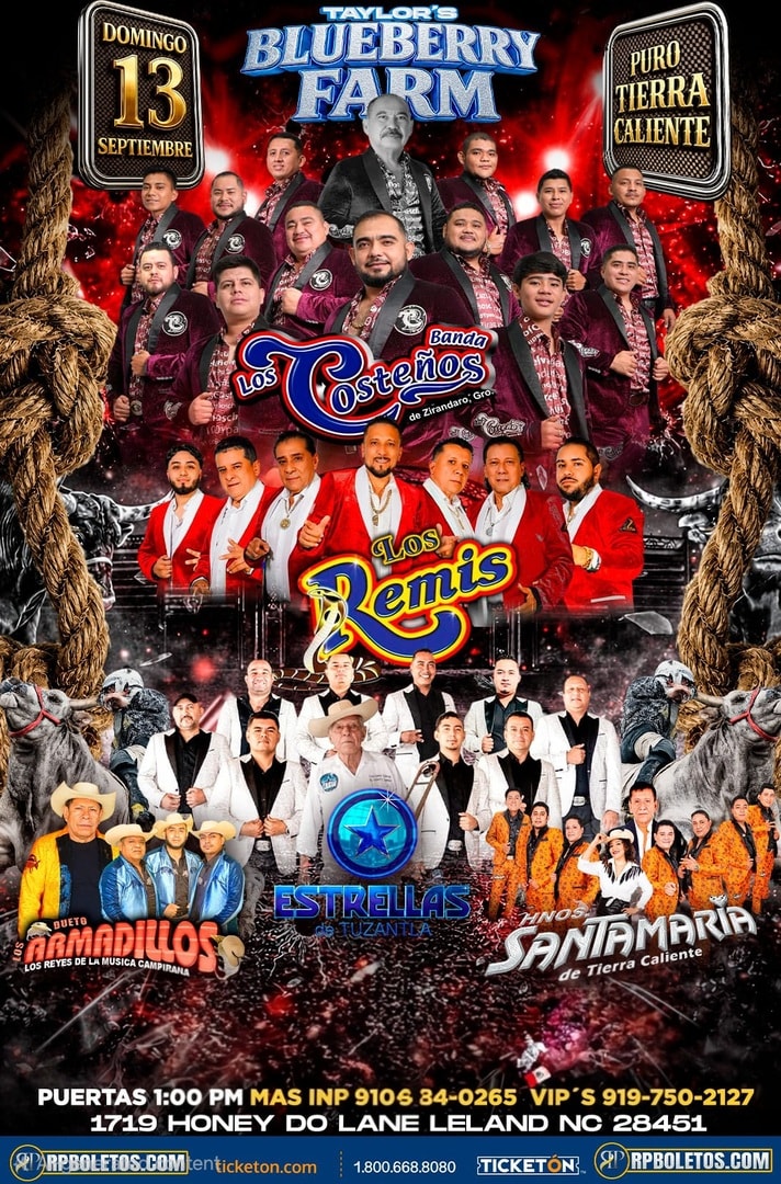 Banda Los Costeños -Estrellas de Tuzantla-Armadillos-Hnos Santamaria-Taylors Blueberry Farm-Leland NC
