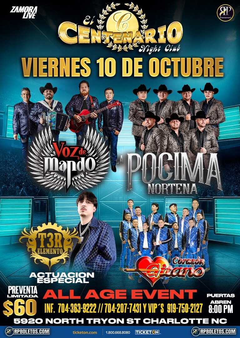 Voz de Mando-Pocima-T3rcer Elemento-Corazon Gitano-Centenario Nightclub-Charlotte-NC