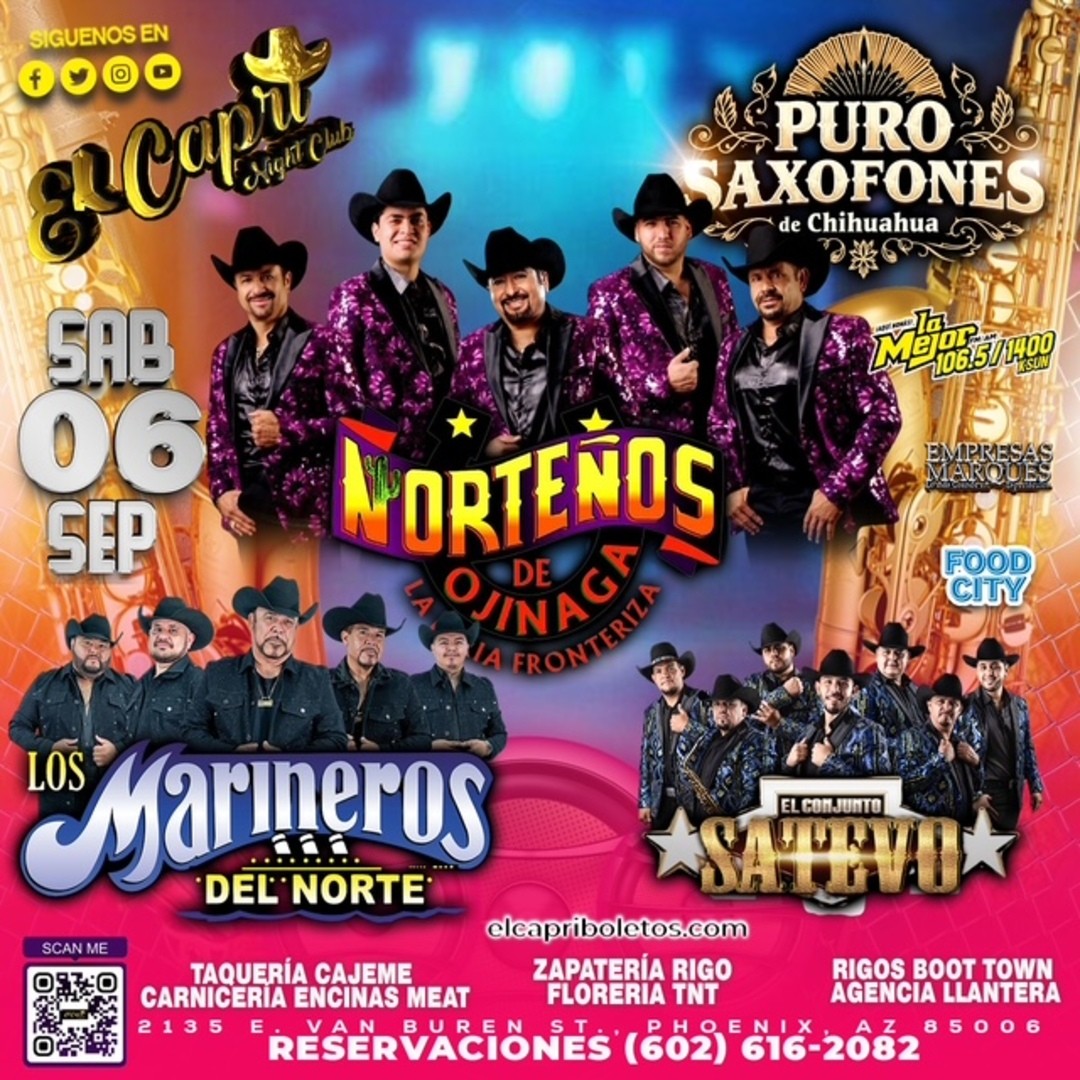 Los Nortenos de Ojinaga-Los Marineros del Norte-Conjunto Satevo-Puro Saxofones de Chihuahua