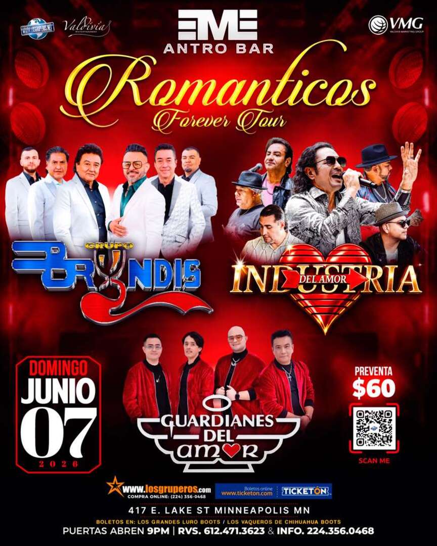 Romanticos Forever Tour-Grupo Bryndis-Industria del Amor-Guardianes del Amor-Eme Antro Bar