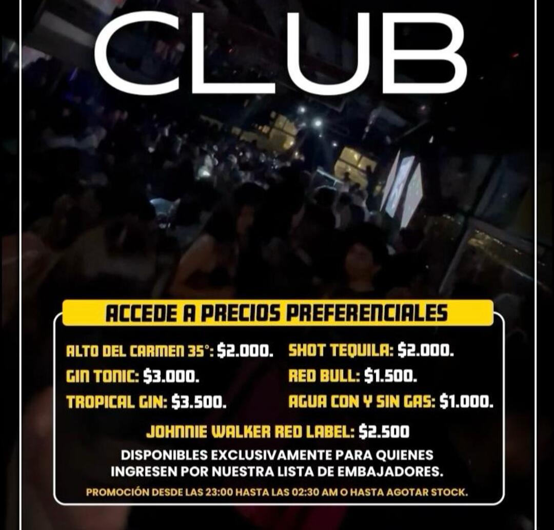 VIERNES 06 MARZO 2026 🌴☀️ VIERNES THE CLUB O2🥂💎 PROMOCIONES EXCLUSIVAS EN TRAGOS SELECCIONADOS 🥃🍹‼️INGRESO CON QR STOP 01 AM⚠️NOS RESERVAMOS EL DERECHO DE ADMISIÓN⚠️ 🚹🚺+18 AÑOS.