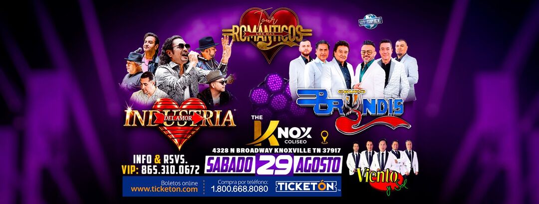 Tour Los Mas Romanticos-Grupo Bryndis-Industria Del Amor-Viento y Sol-The Knox Coliseo