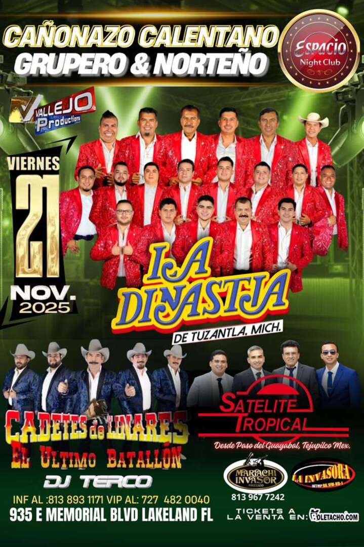 La Dinastia-Cadetes de Linares Ultimo Batallon-Satelite Tropical-Espacio Nightclub