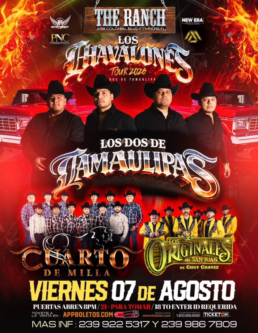 Los Chavalones Tourr 2026-Los Dos De Tamaulipas-Cuarto de Milla-Los Originales de San Juan-The Ranch