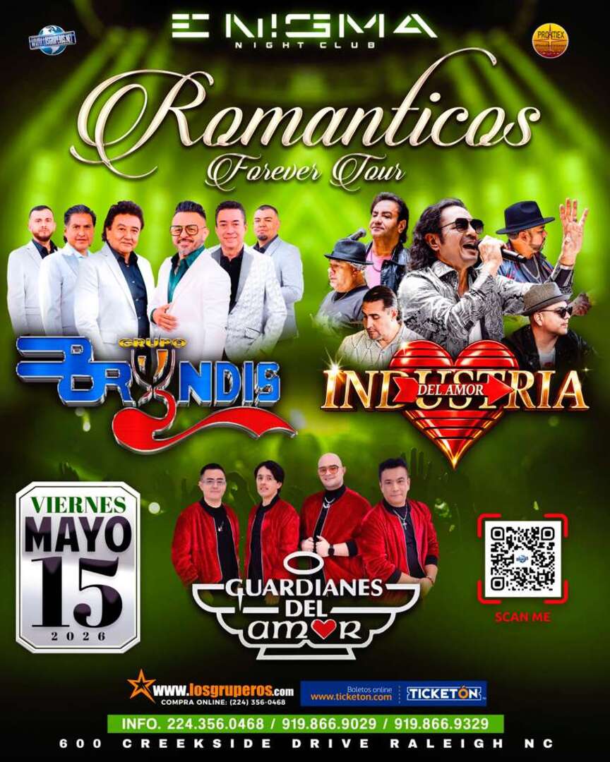 Romanticos Forever Tour-Grupo Bryndis-Industria del Amor-Guardianes del Amor-Enigma Nightclub