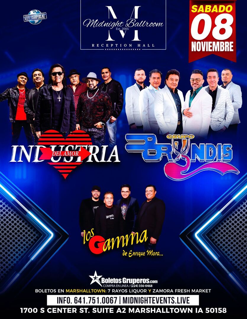Industria del Amor-Bryndis-Los Gamma de Enrique Mora-Stampede-Midnight Ballroom