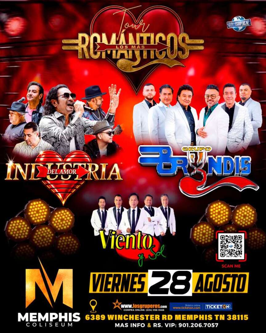 Tour Los Mas Romanticos-Grupo Bryndis-Industria Del Amor-Viento y Sol-Memphis Coliseum
