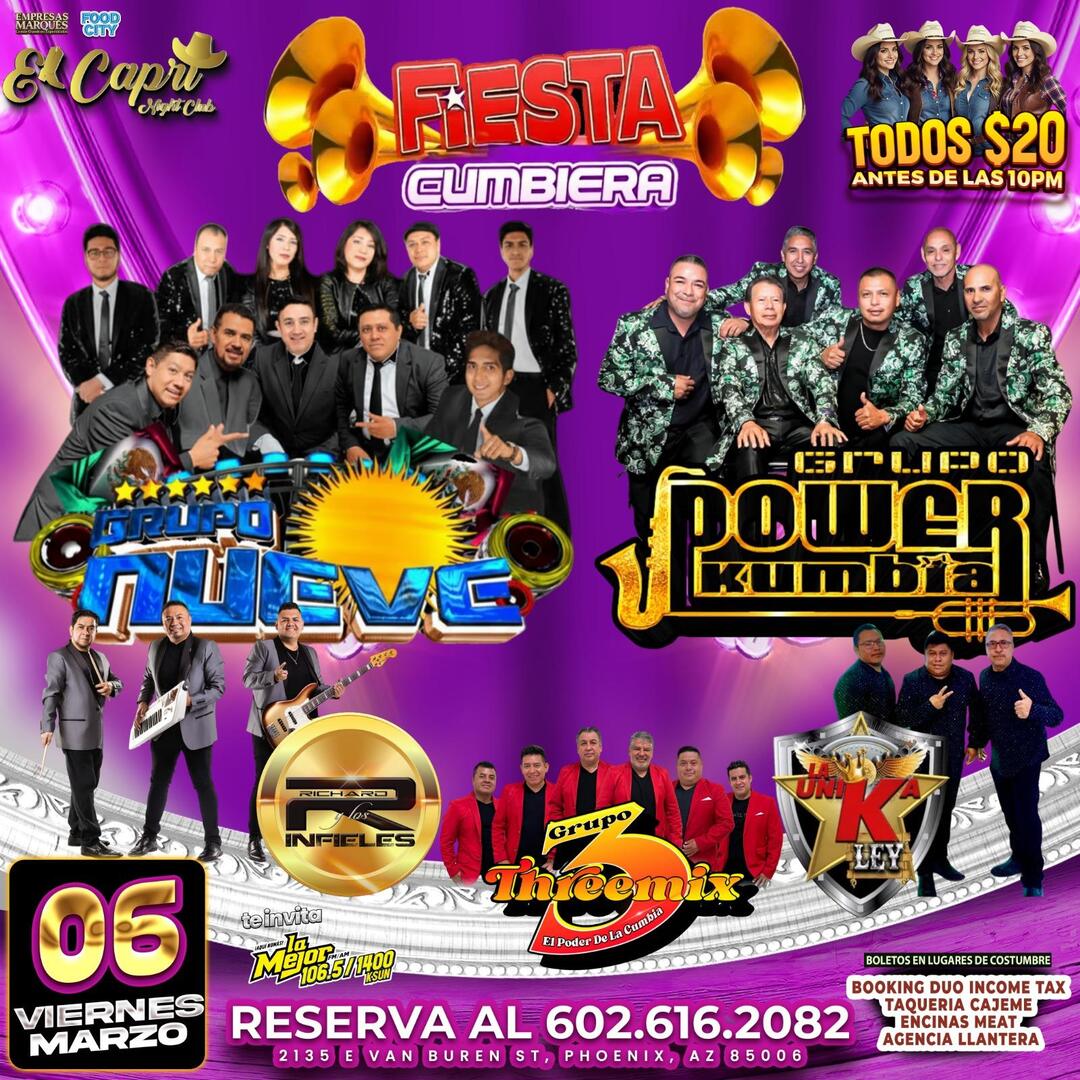 Grupo Nueve-Grupo Power Cumbia-Richard y los Infieles-Grupo Threemix-La Unica Ley-Fiesta Cumbiera En El Capri