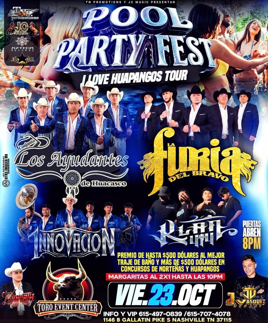 Pool Party Fest Con Conjunto Los Ayudantes de Huacasco, Furia del Bravo, Inovacion & Klan 414.