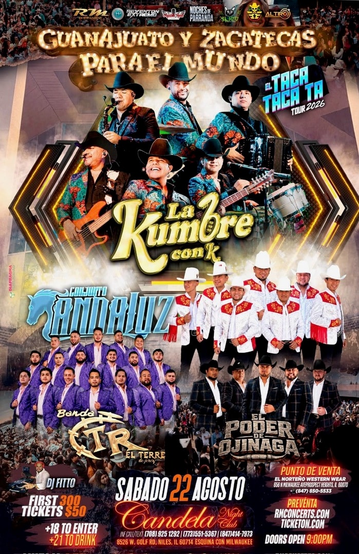 La Cumbre con K-Conjunto Andaluz-Banda El Terre de Jerez-El Poder de Ojinaga-Candela Nightclub