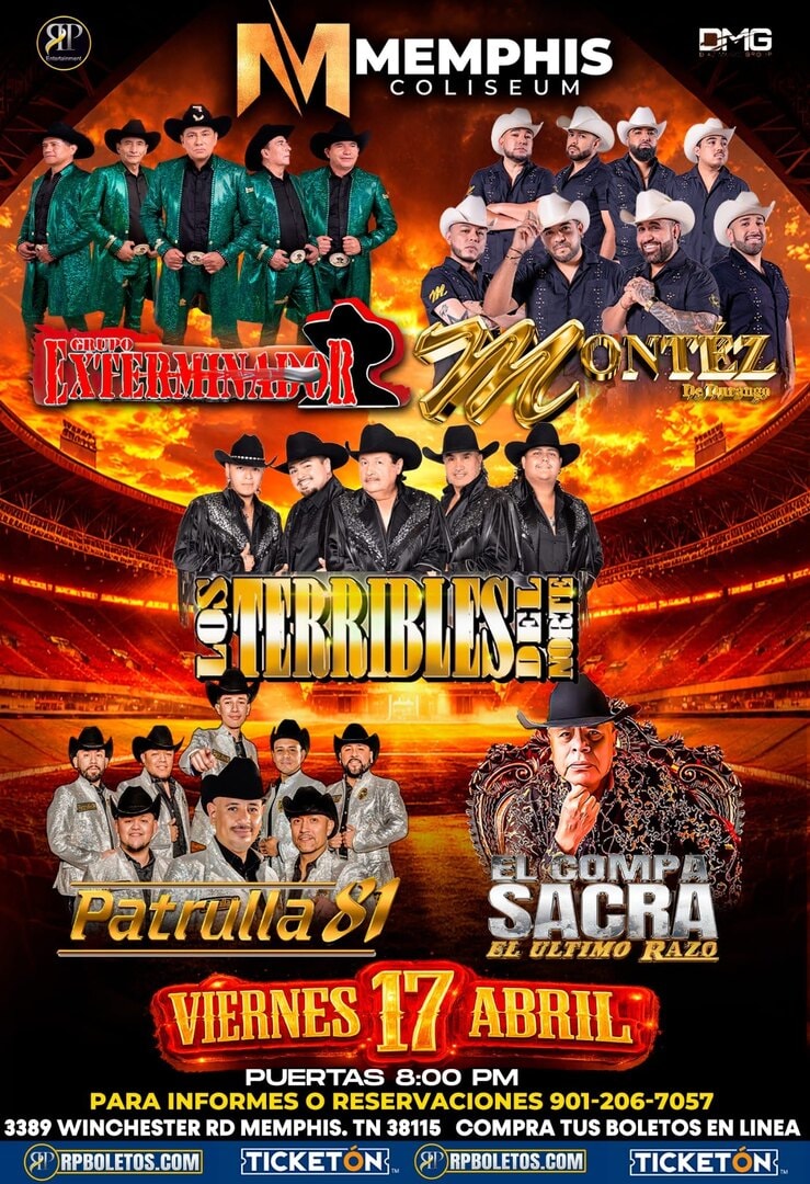 Montez De Durango-Grupo Exterminador-Los Terribles-Patrulla 81-Compa Sacra-Memphis Coliseum-Memphis TN