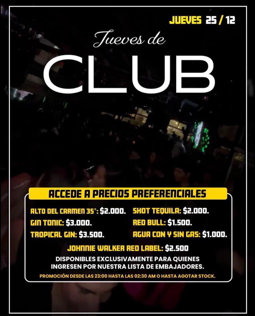 JUEVES 01 ENERO 2026☀️🌴JUEVES DE CLUB O2 💎PRECIOS PREFERENCIALES 🍻🍹PARA MIEMBROS DEL CLUB 💎EMBAJADORES FRIENDS💎  INGRESO CON QR STOP 00 AM ⚠️NOS RESERVAMOS EL DERECHO DE ADMISION⚠️ 🚹🚺+18 AÑOS