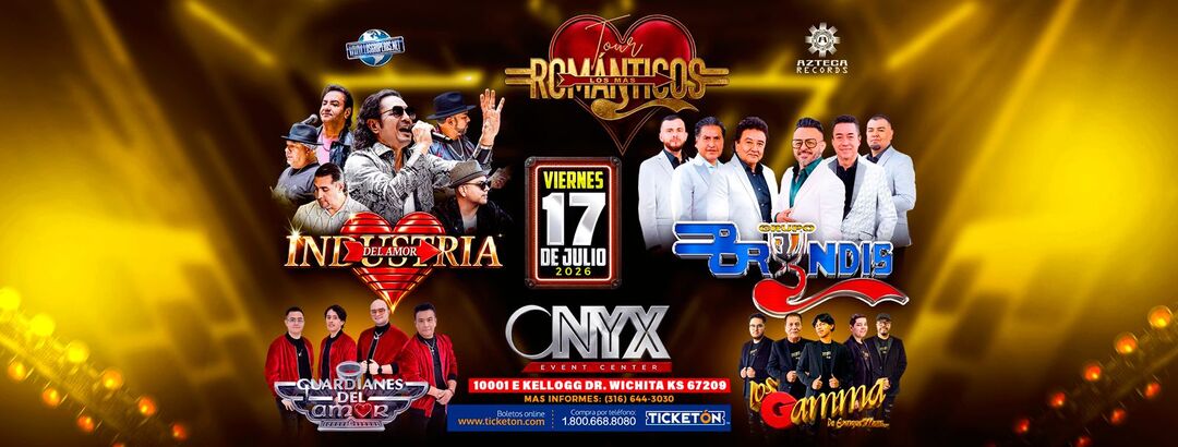 Tour Los Mas Romanticos-Grupo Bryndis-Industria del Amor-Guardianes del Amor-Los Gamma de Enrique Mora-ONYX