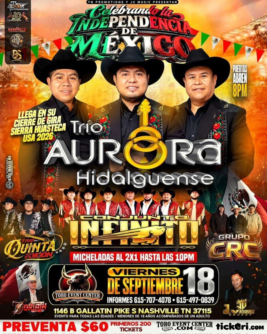 Celebrando la independencia de México con Trío Aurora Hidalguense, Trío Quinta Edición, Conjunto Infinito & Grupo CRC.