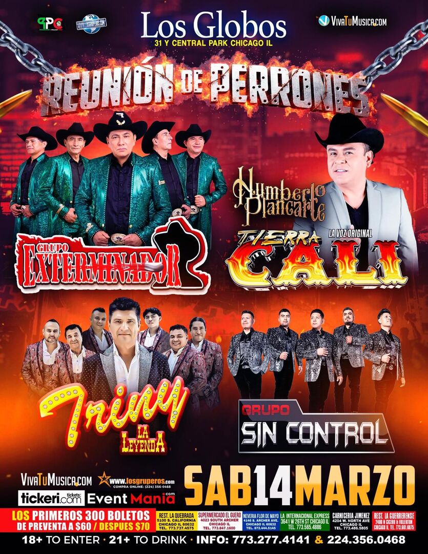 Grupo Exterminador-Tierra Cali de Humberto Plancarte-Triny y La Leyenda-Grupo Sin Control-Reunion de Perrones-Los Globos Nightclub