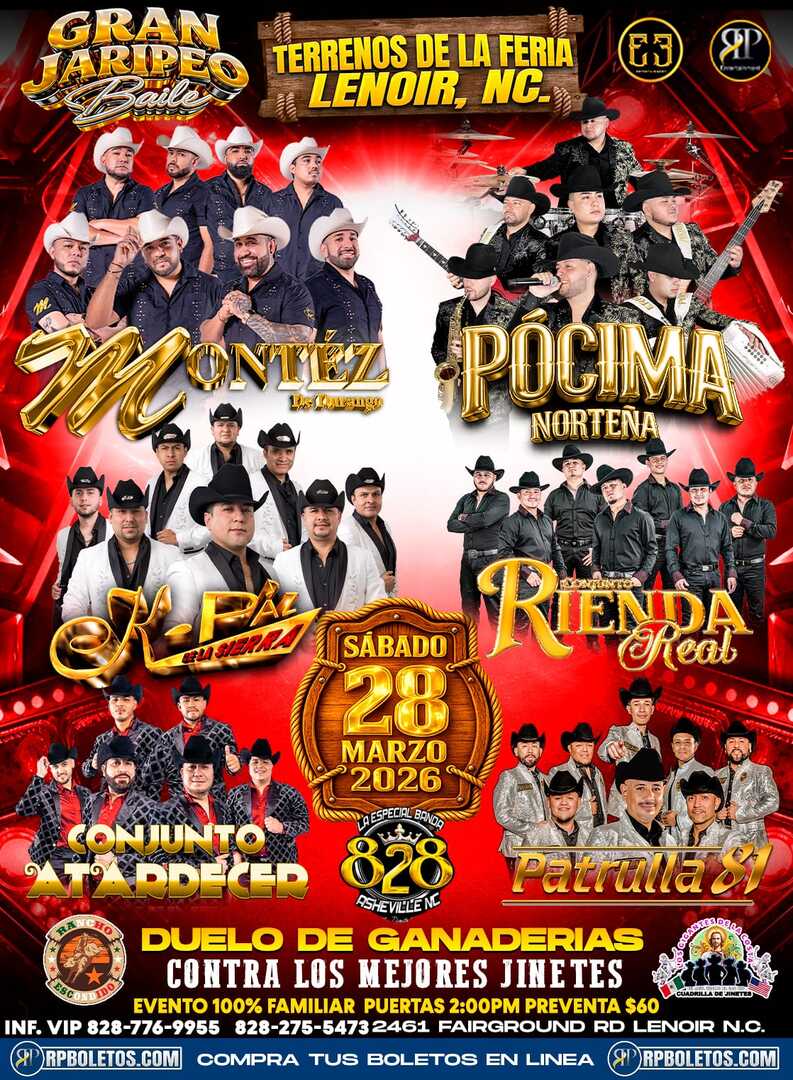 Cultura Duranguense-Elegante Tour-Jaripeo Baile-Terrenos de la Feria Lenoir-NC