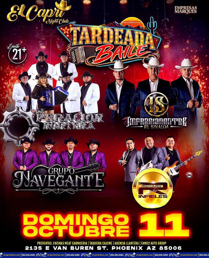 Tardeada Baile-La Operacion Nortena-Impresionantes de Sinaloa-Grupo Navegante-Richard y los Infieles